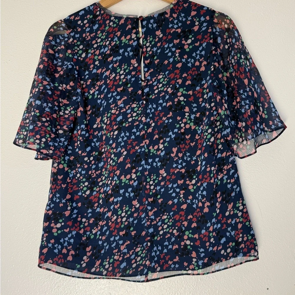 Ted Baker Navy Floral Dot Tie-Neck Blouse Size O NWT